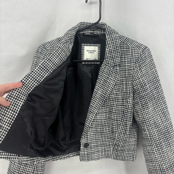 Abercrombie & Fitch Women’s XS A&F Black Houndstooth Cropped Tweed Blazer jacket - Picture 4 of 10